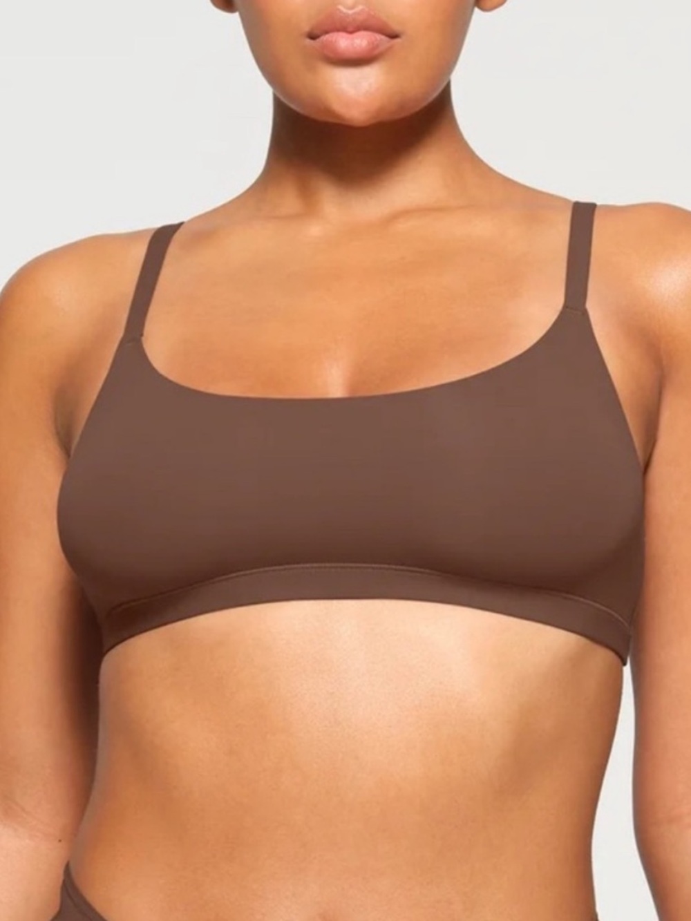 SKIMS Everyday Seamless Cotton-Blend Bralette in Brown